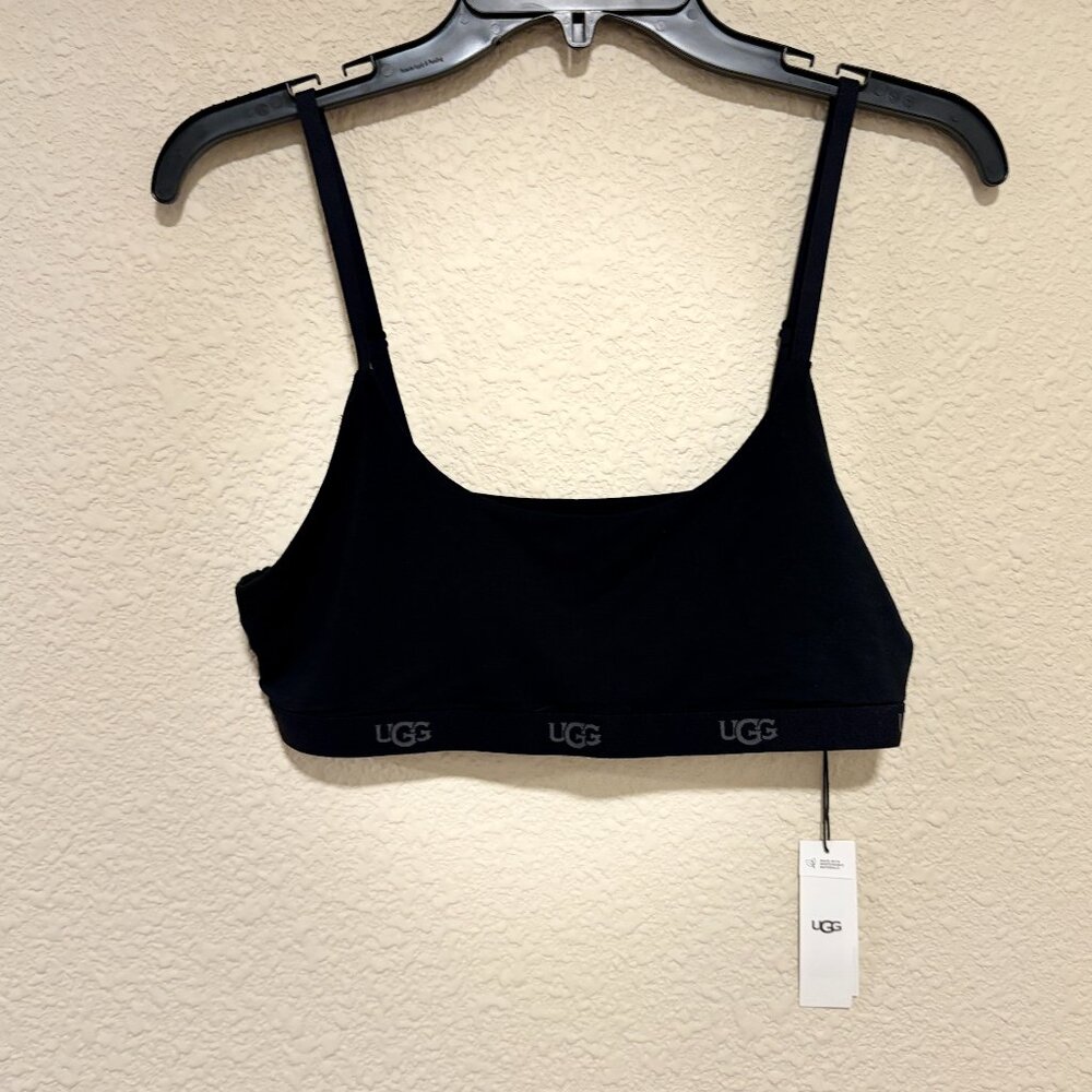 UGG Black Bralette Lounge Bra Adjustable Strap Logo Band Soft Stretch NWT
